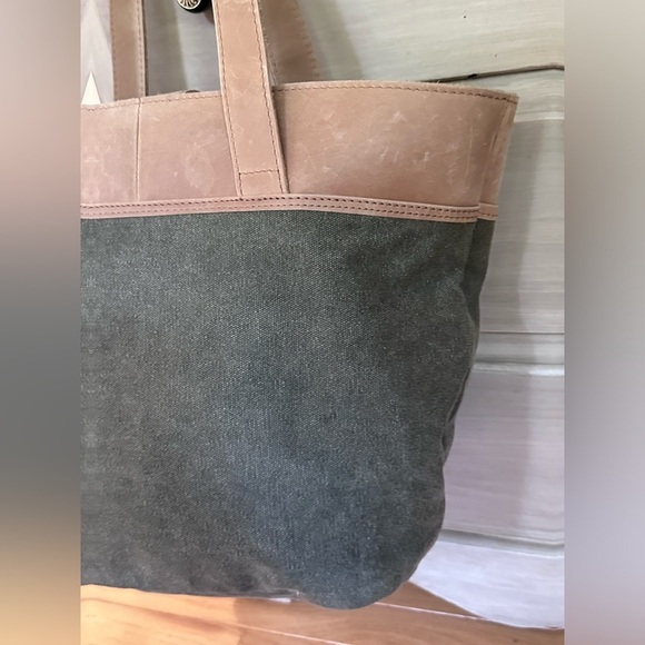 LL Bean Canvas Leather Boat Bucket Travel Shoulder Bag Satchel Khaki - Picture 5 of 16